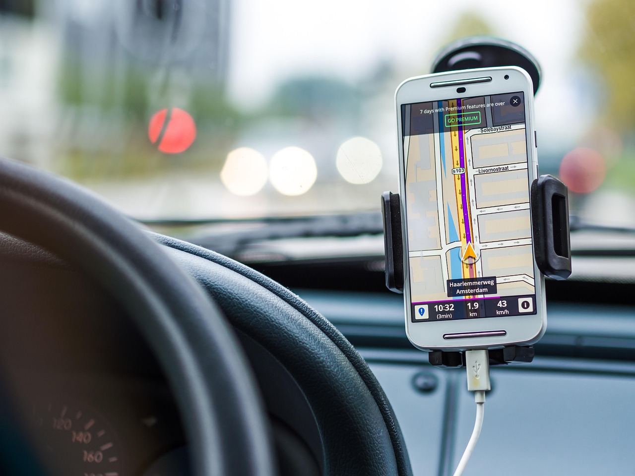 Navigation map displayed on a phone